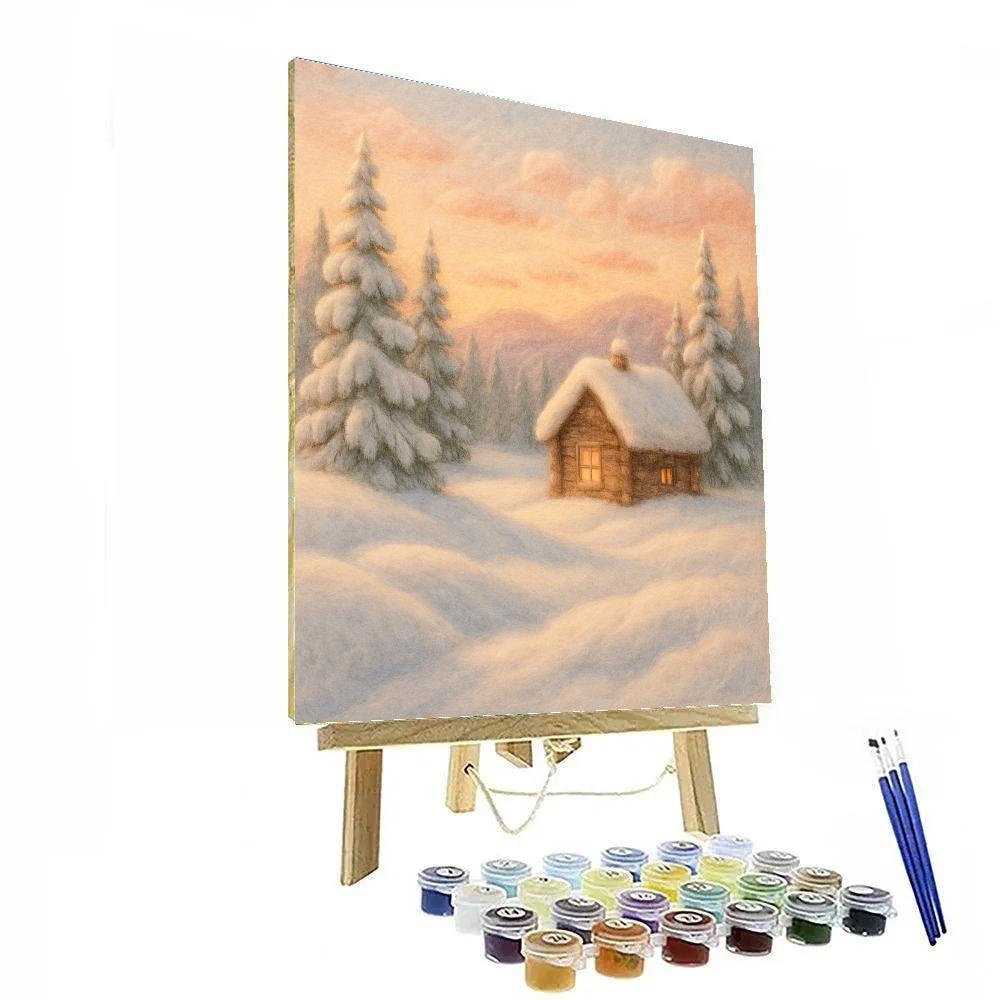 Snowy Cabin Under Soft Sunrise Paint by numbers kits