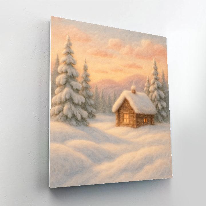 Snowy Cabin Under Soft Sunrise Paint by numbers kits