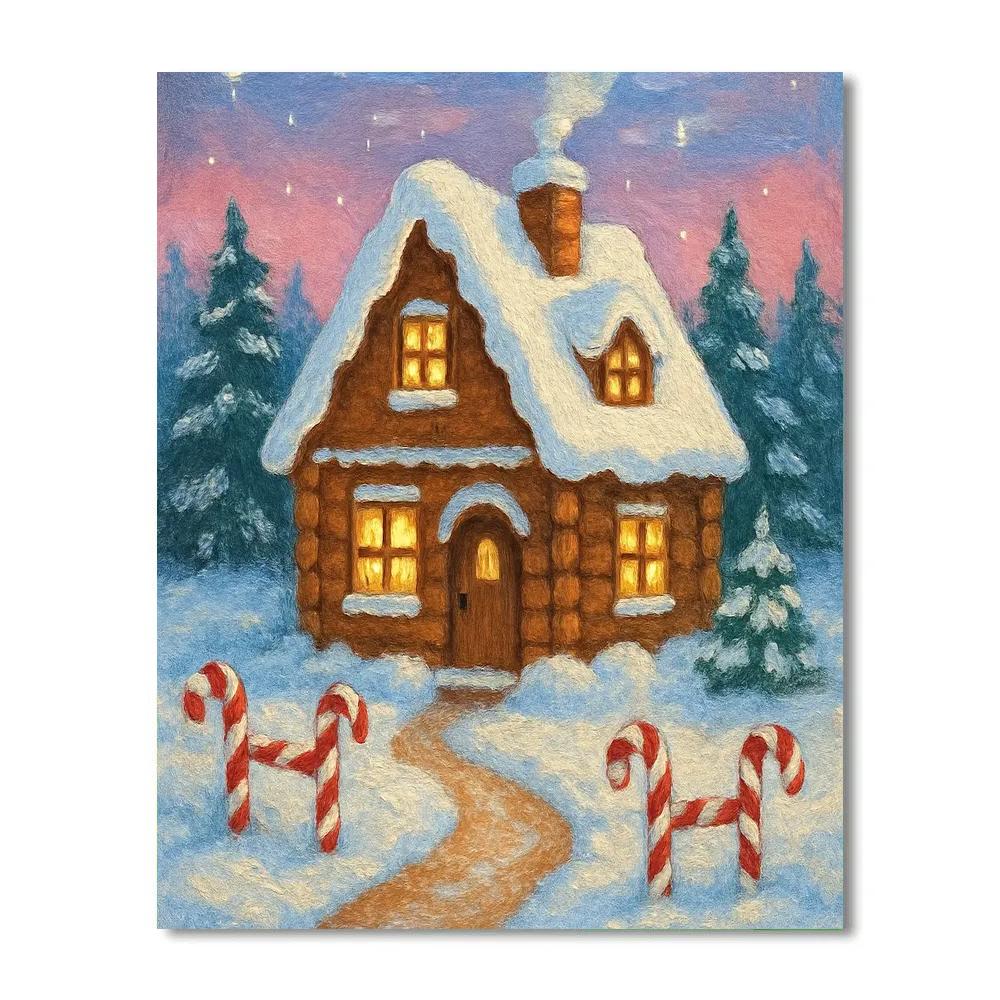 Gingerbread Cabin In The Quiet Woods painting number kit