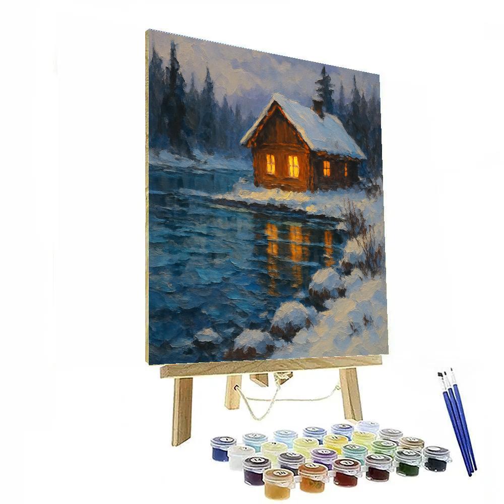 Cabin Reflections In Icy Lake Paint by numbers art