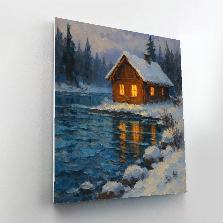 Cabin Reflections In Icy Lake Paint by numbers art