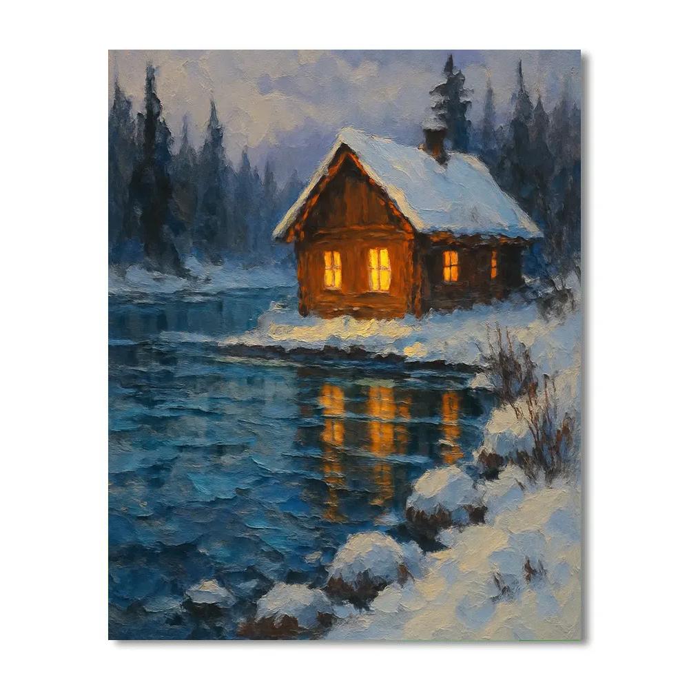 Cabin Reflections In Icy Lake Paint by numbers art