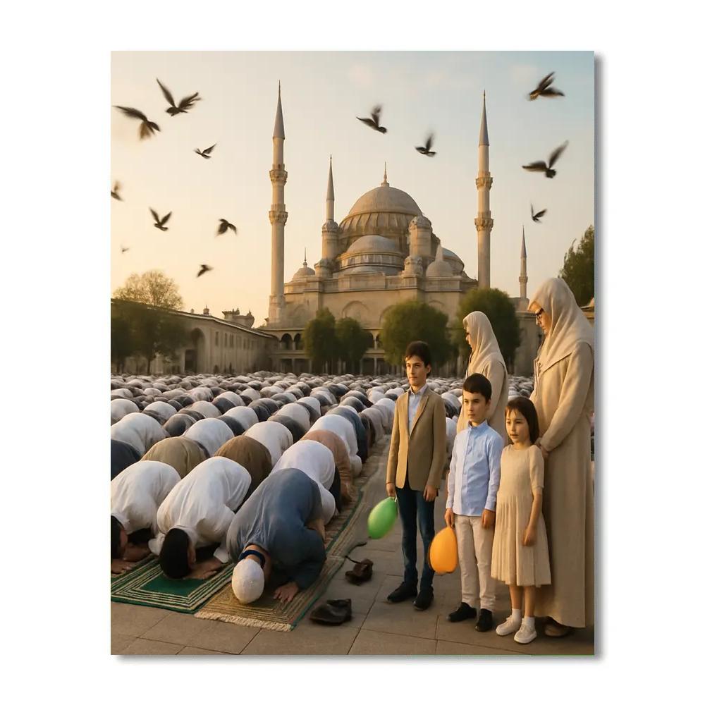 Eid Al Fitr Morning Prayer In Istanbul Square Paint by numbers kits