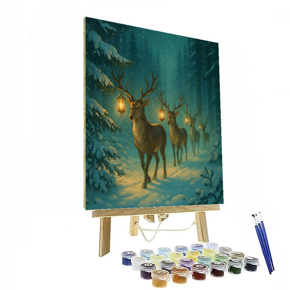 Reindeer Lantern Parade paint by number