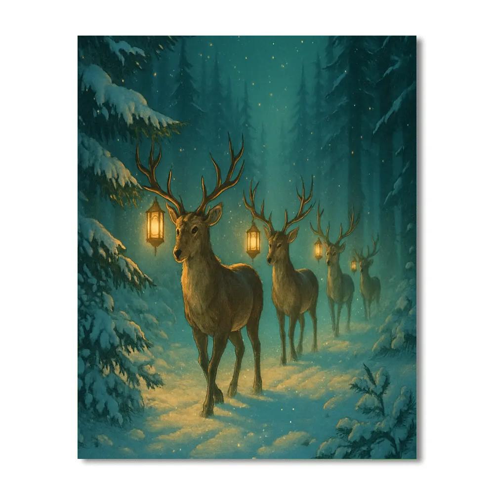 Reindeer Lantern Parade paint by number