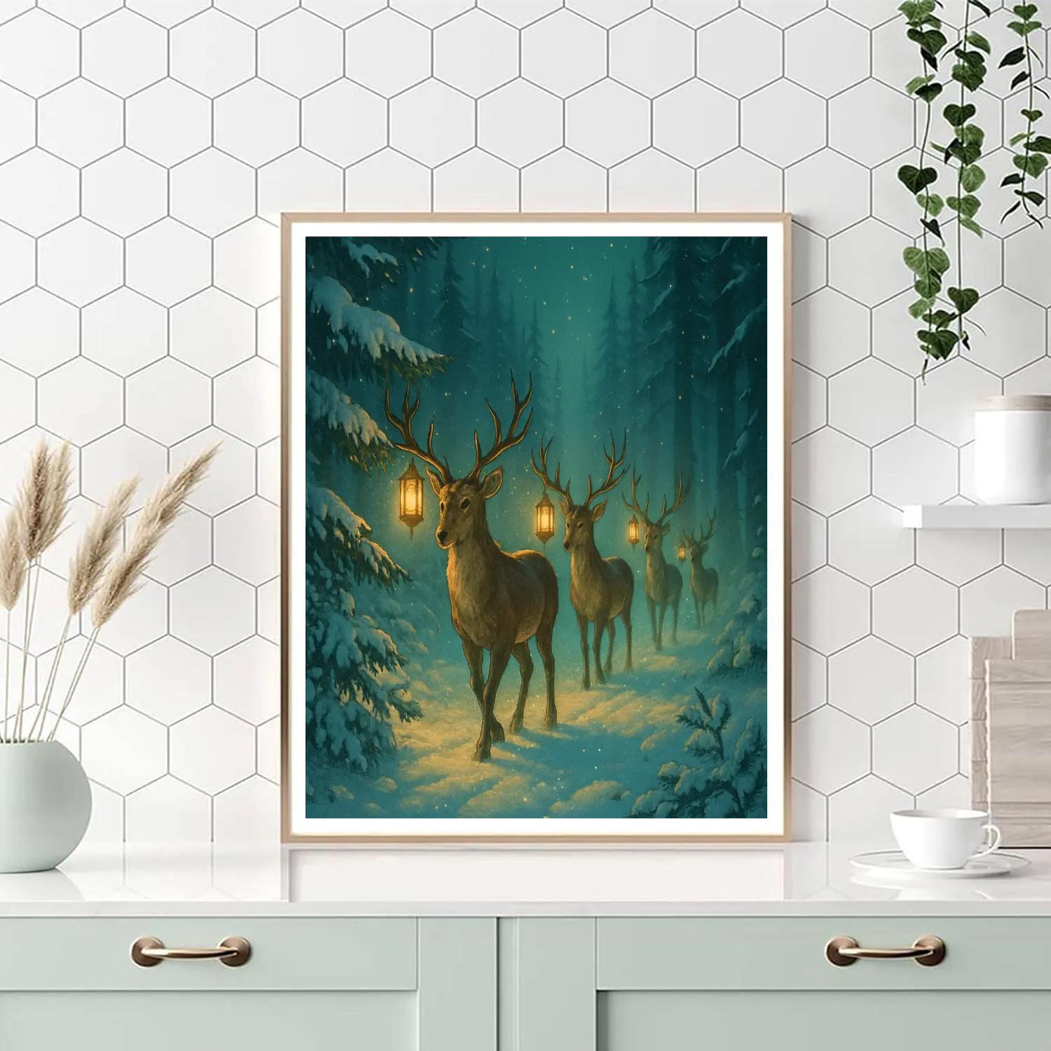 Reindeer Lantern Parade paint by number