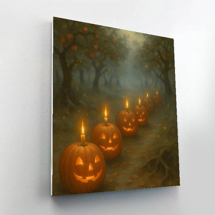 Candlelit Pumpkin Row In The Misty Orchard Paint by numbers art