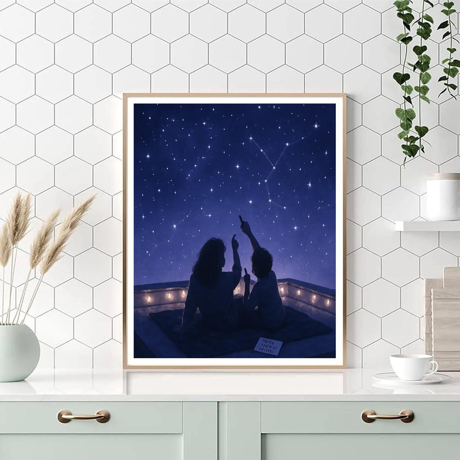 Stargazing On The Rooftop With Mom Numbered painting kits