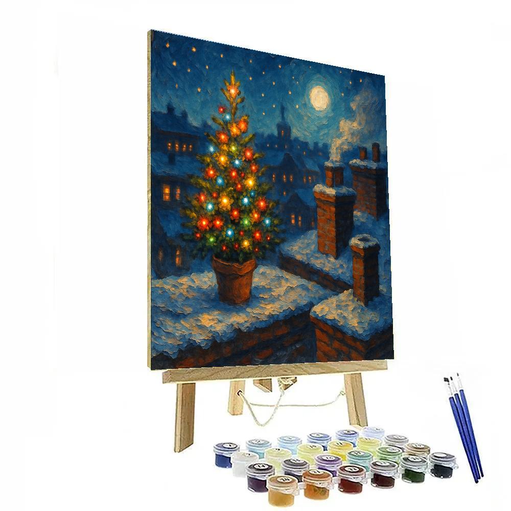 Starry Rooftop Christmas Eve Number painting