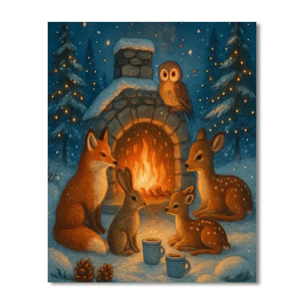 Forest Animals By The Hearth painting number kit