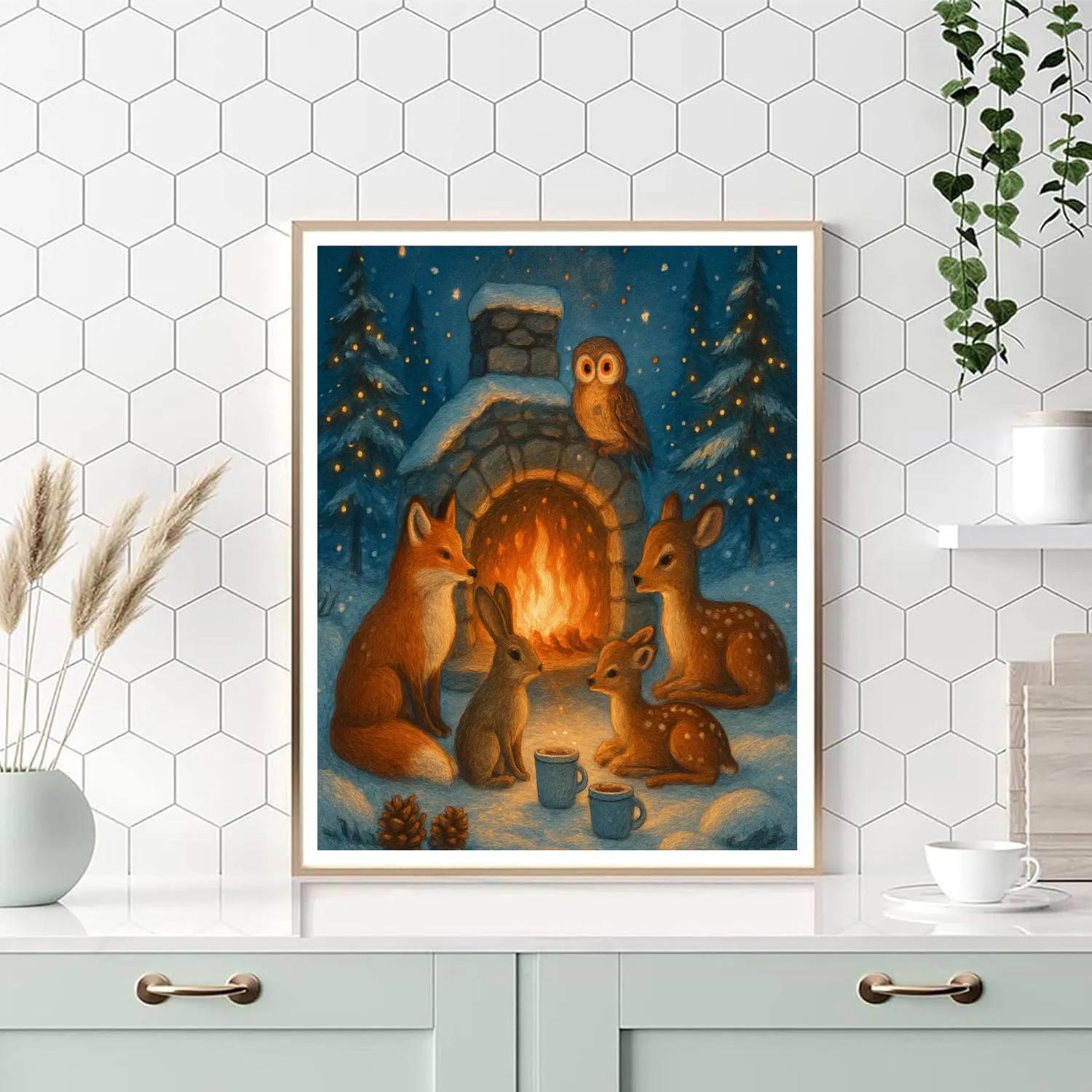 Forest Animals By The Hearth painting number kit