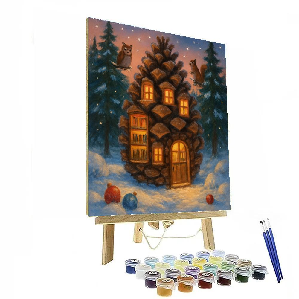 Pinecone Library In Winter Numbered painting kits
