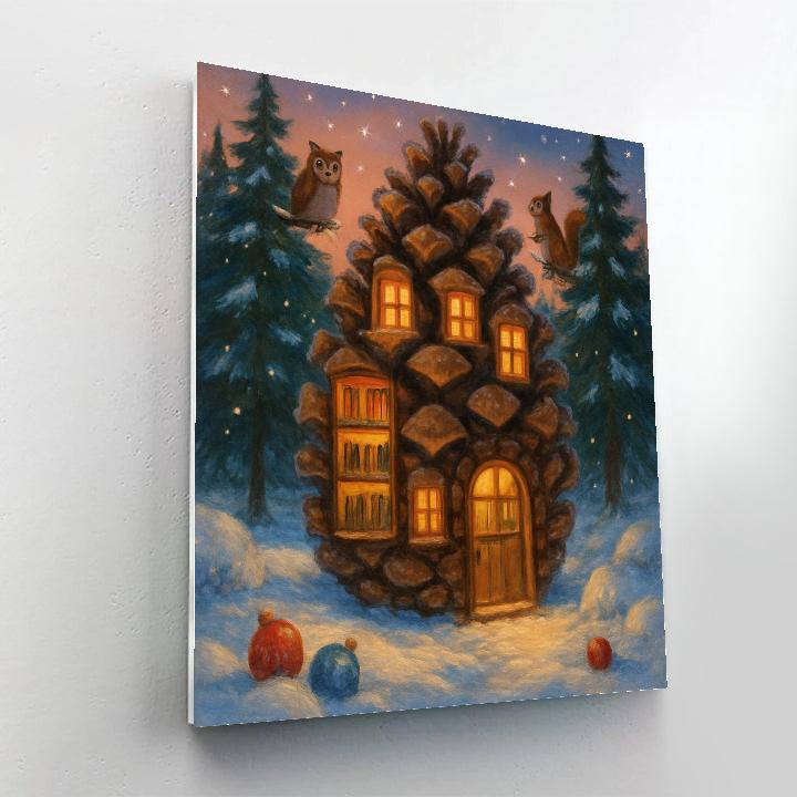 Pinecone Library In Winter Numbered painting kits
