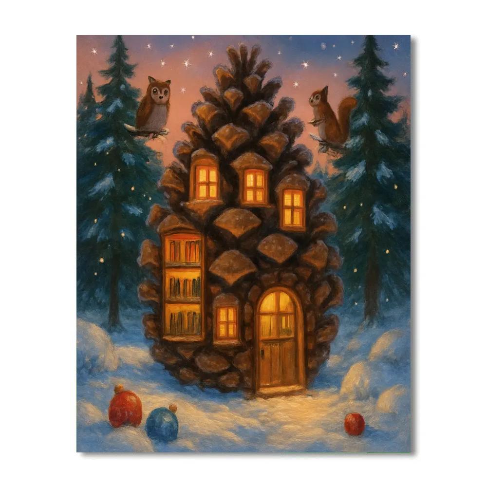 Pinecone Library In Winter Numbered painting kits