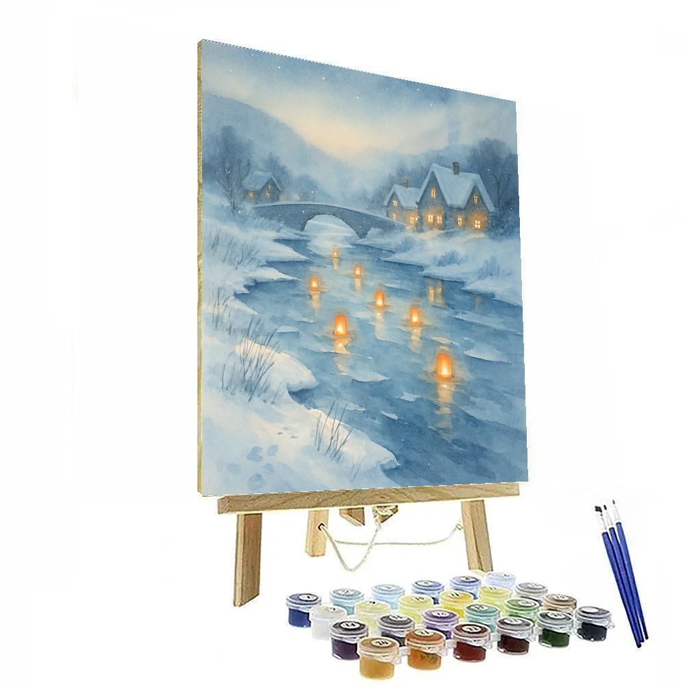 Frosty River With Floating Lanterns painting number kit