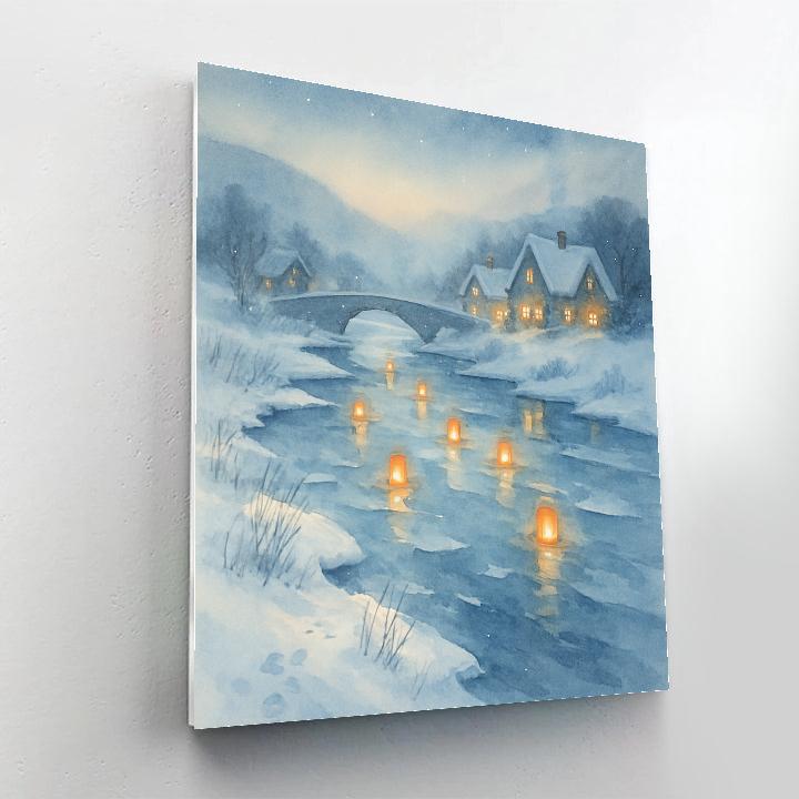 Frosty River With Floating Lanterns painting number kit