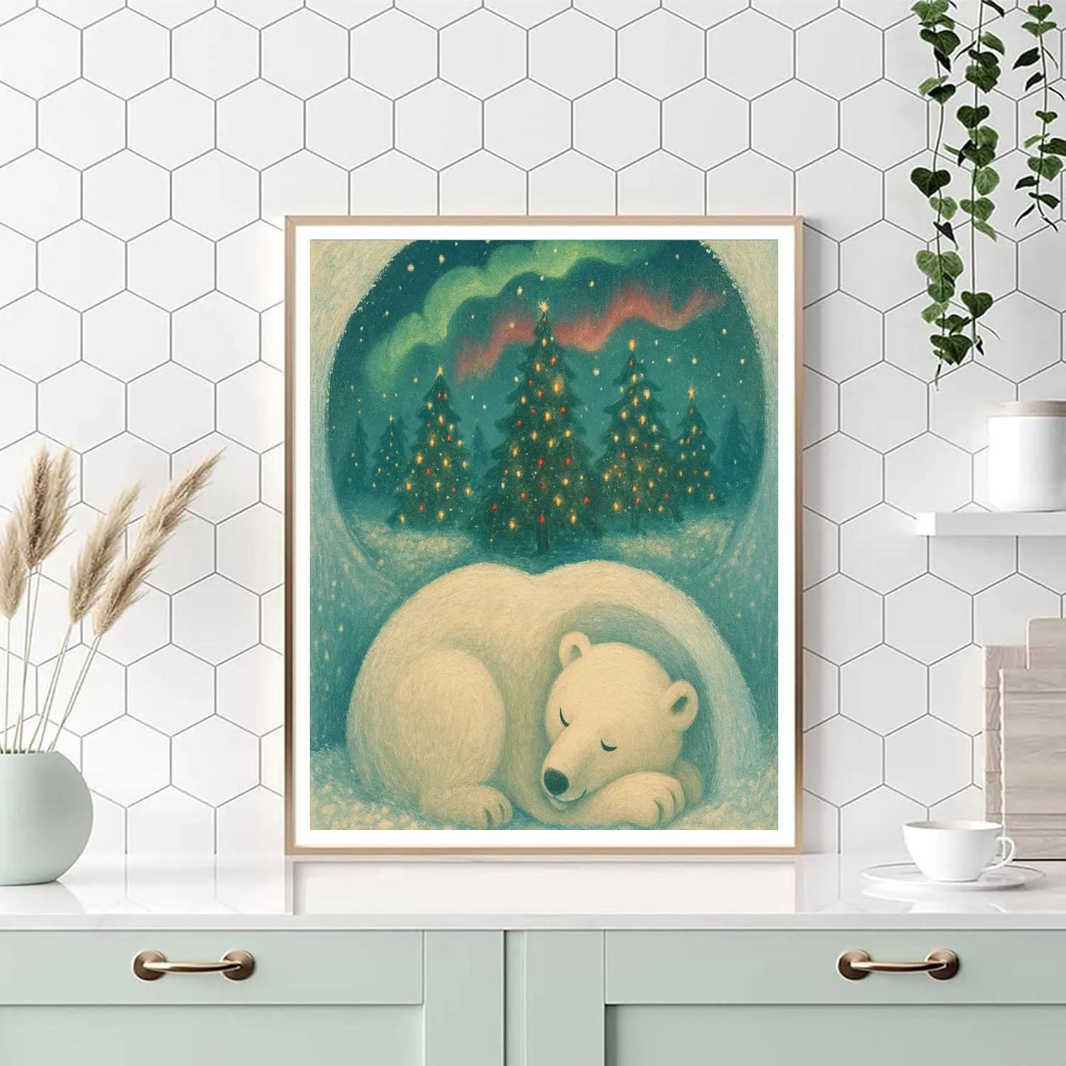 Sleeping Polar Bear Snow Dream paint by color