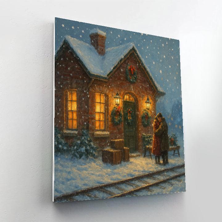 Vintage Winter Train Station Reunion paint by number