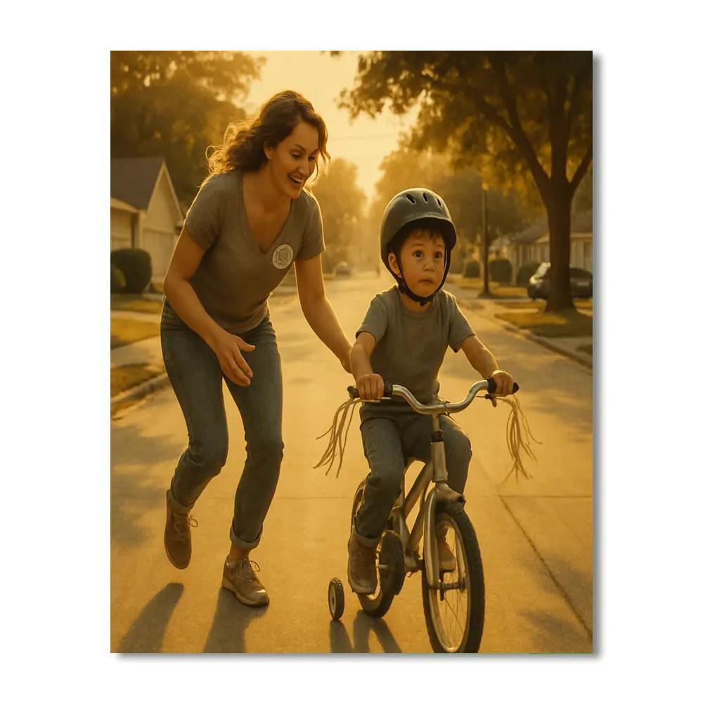 Learning To Ride With Mom Paint by numbers kits