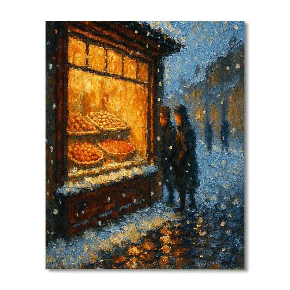 Holiday Bakery Window At Dusk Paint by numbers art
