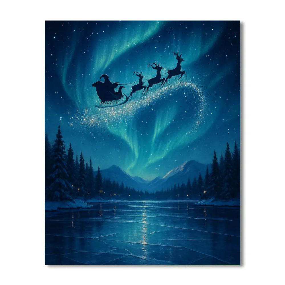 Celestial Sleigh Over The Lake painting number kit