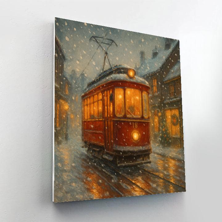 Cozy Tram Through Winter Town Number painting