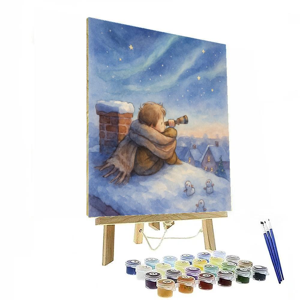 Stargazer Kid On Snowy Rooftop paint by numbers