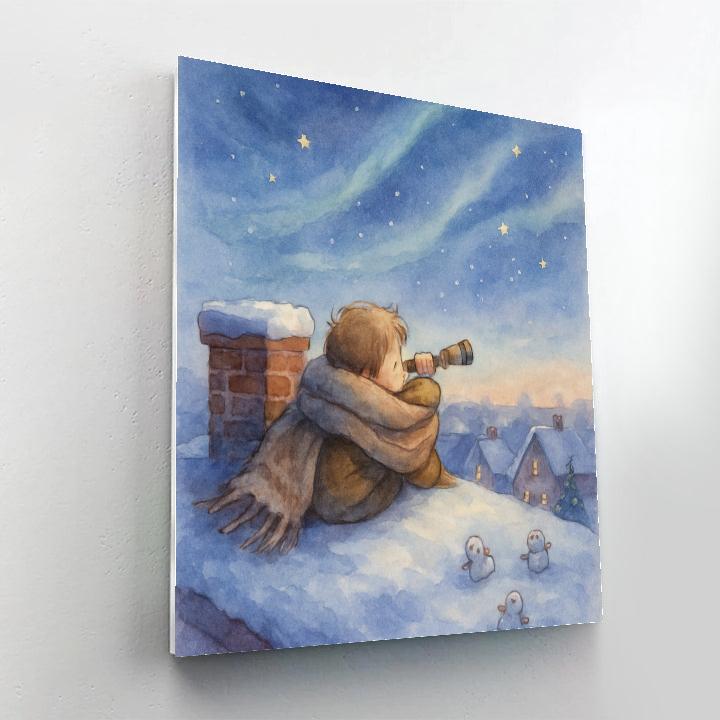 Stargazer Kid On Snowy Rooftop paint by numbers