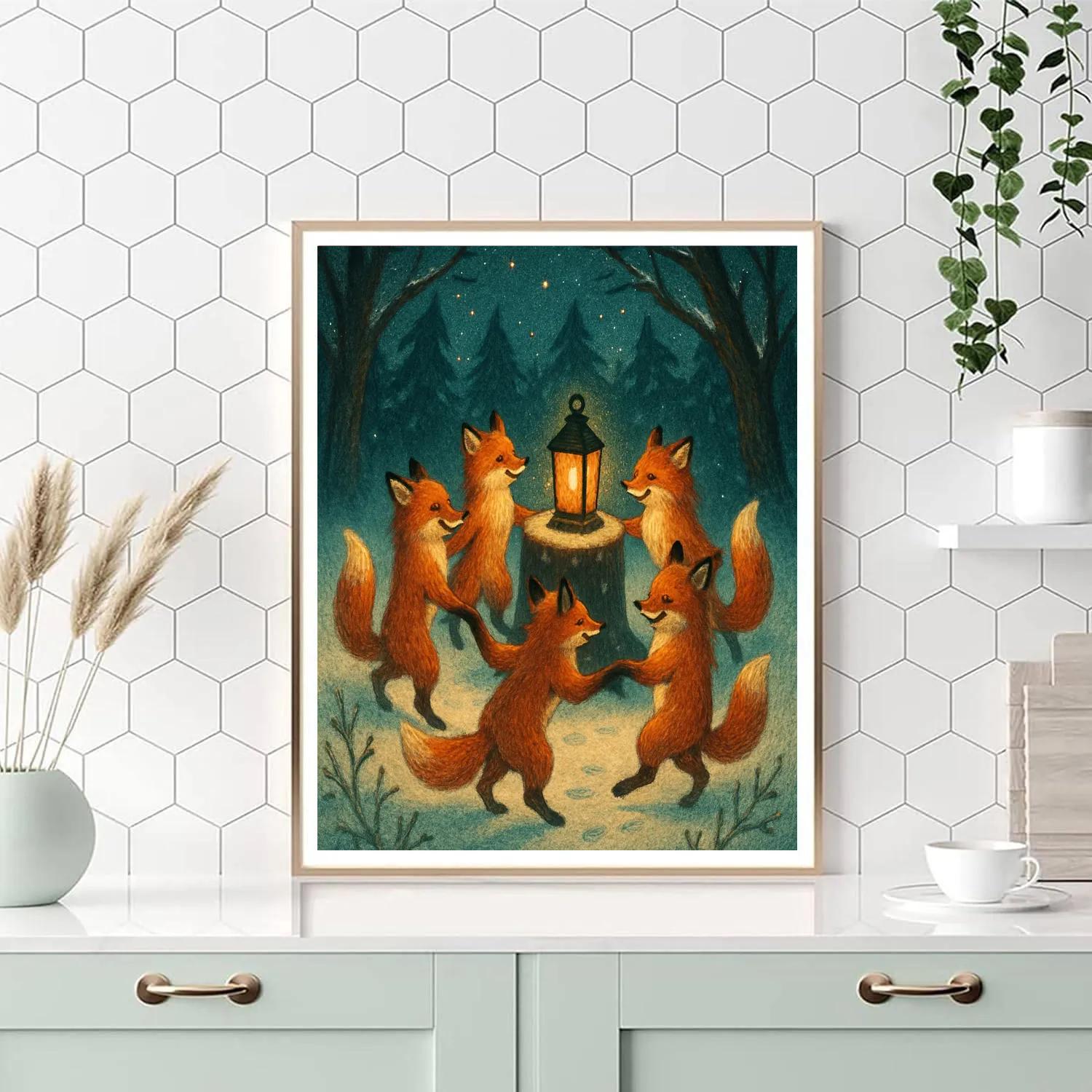 Midwinter Fox Lantern Dance Paint by numbers art