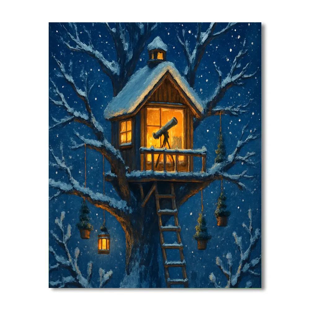 Snowbound Observatory Treehouse Numbered painting kits
