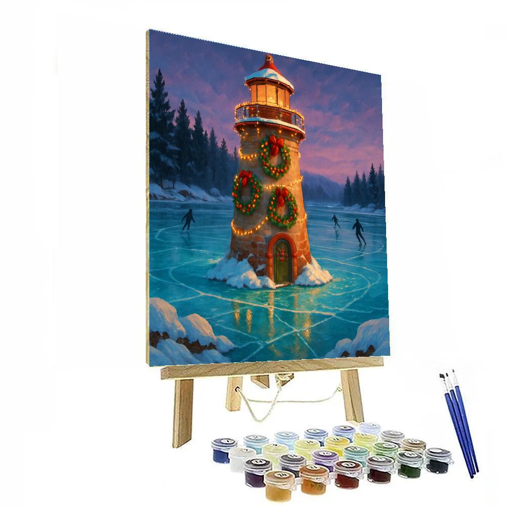 Holiday Lighthouse On Frozen Lake DIY paint by numbers