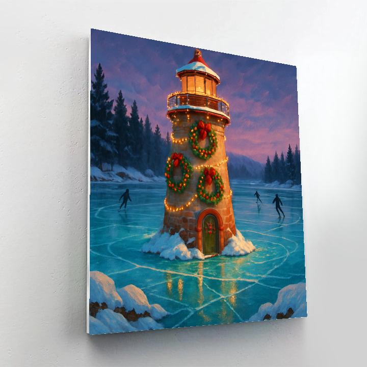 Holiday Lighthouse On Frozen Lake DIY paint by numbers