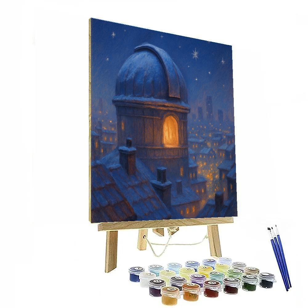 Snowy Observatory Over City Rooftops paint by number