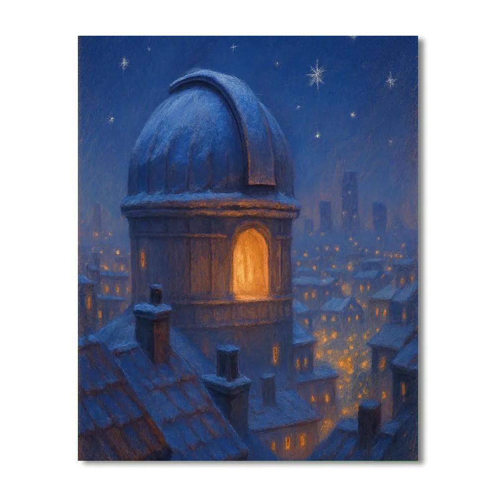 Snowy Observatory Over City Rooftops paint by number