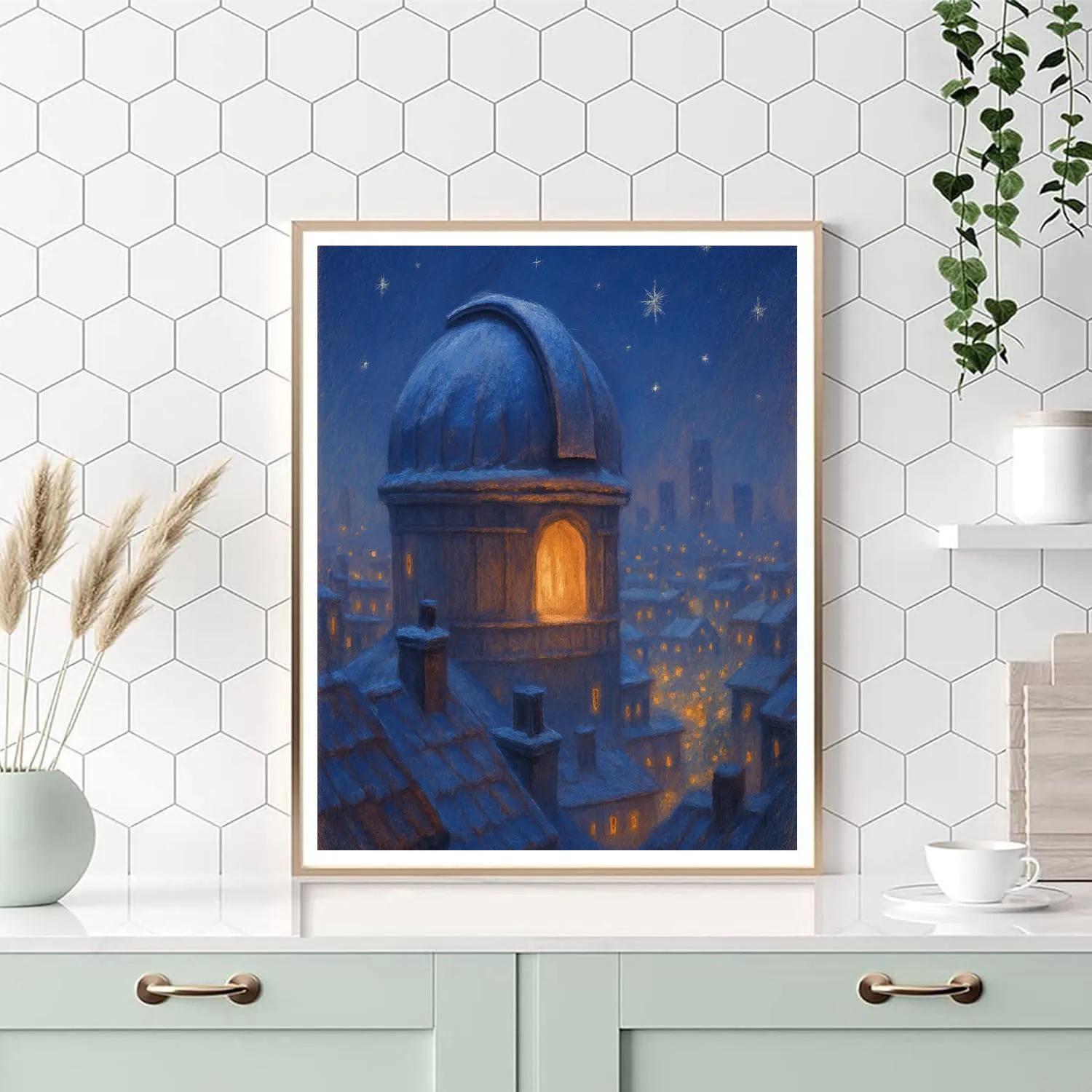 Snowy Observatory Over City Rooftops paint by number