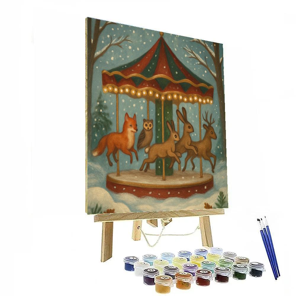 Snowy Carousel Of Woodland Creatures Numbered painting kits