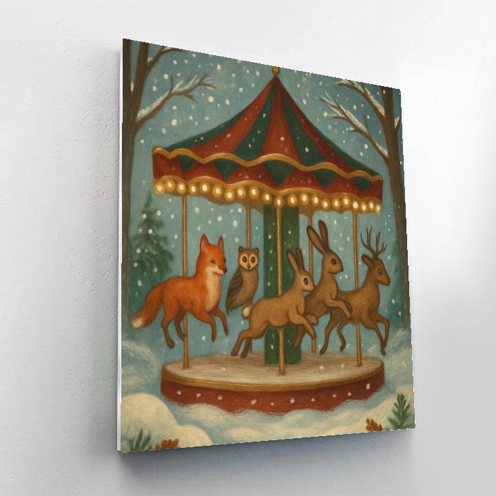Snowy Carousel Of Woodland Creatures Numbered painting kits