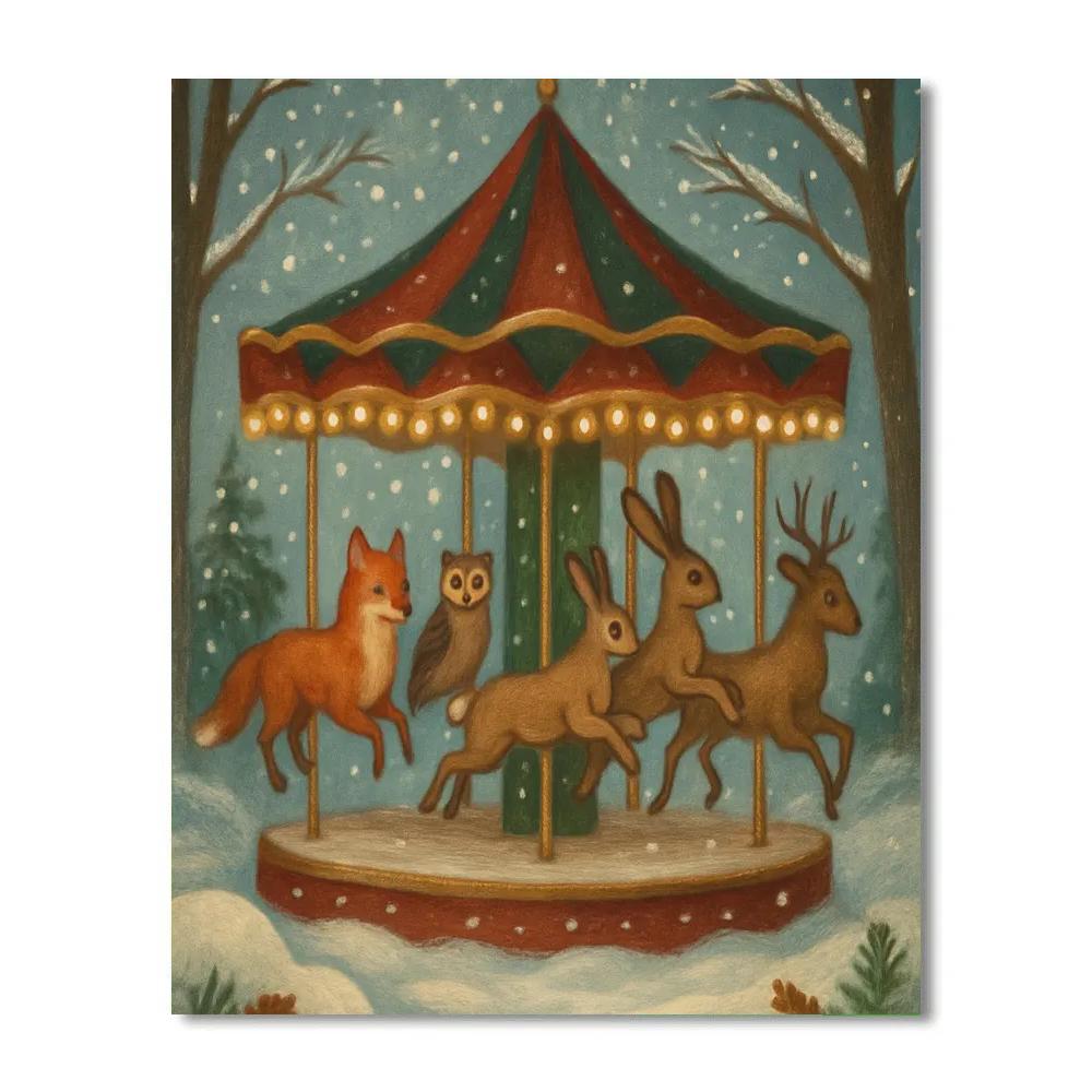 Snowy Carousel Of Woodland Creatures Numbered painting kits