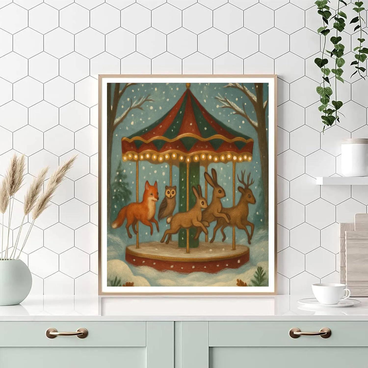 Snowy Carousel Of Woodland Creatures Numbered painting kits