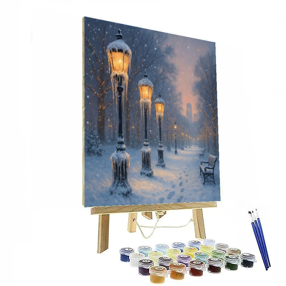 Frosty Lanterns In The City Park Painting by numbers kit