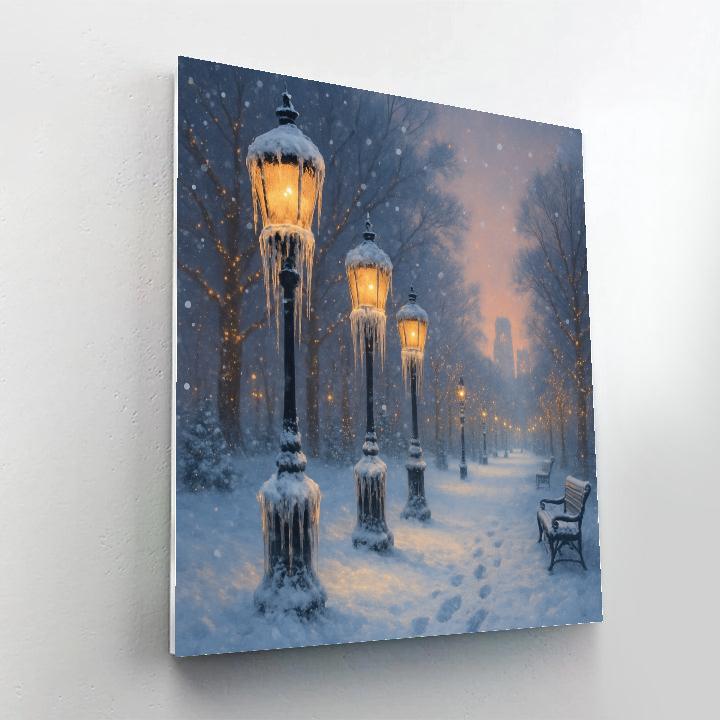 Frosty Lanterns In The City Park Painting by numbers kit