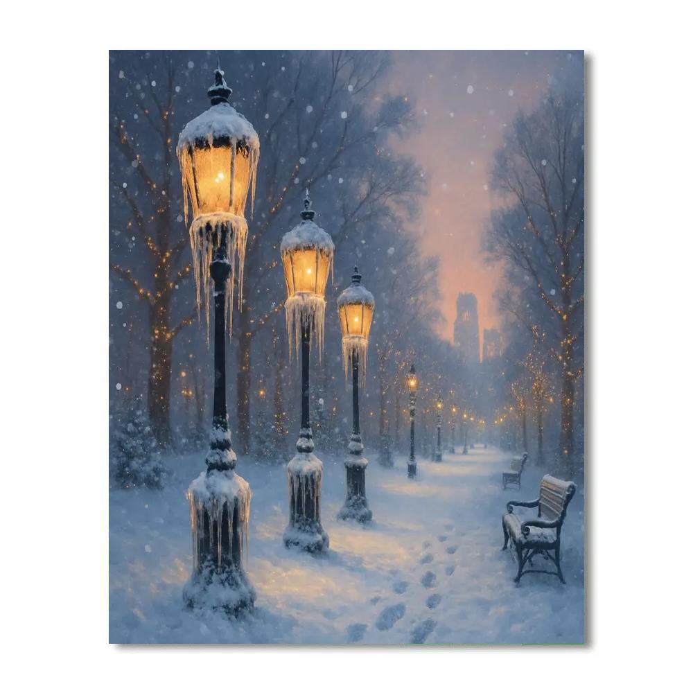 Frosty Lanterns In The City Park Painting by numbers kit
