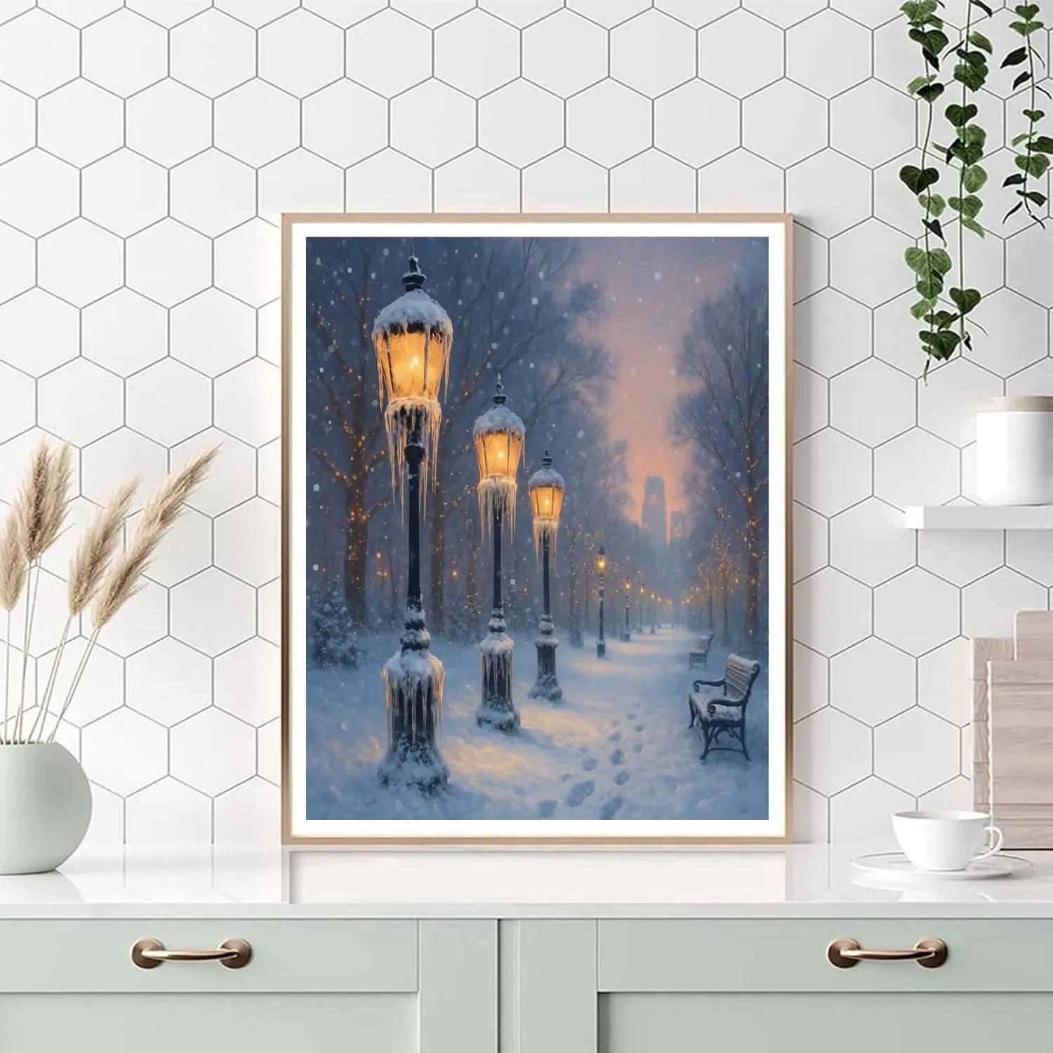 Frosty Lanterns In The City Park Painting by numbers kit