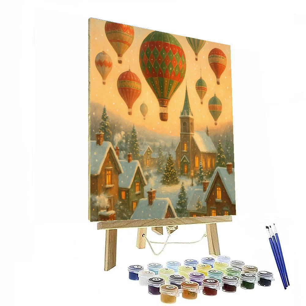 Christmas Hot Air Balloons Over Village paint by numbers