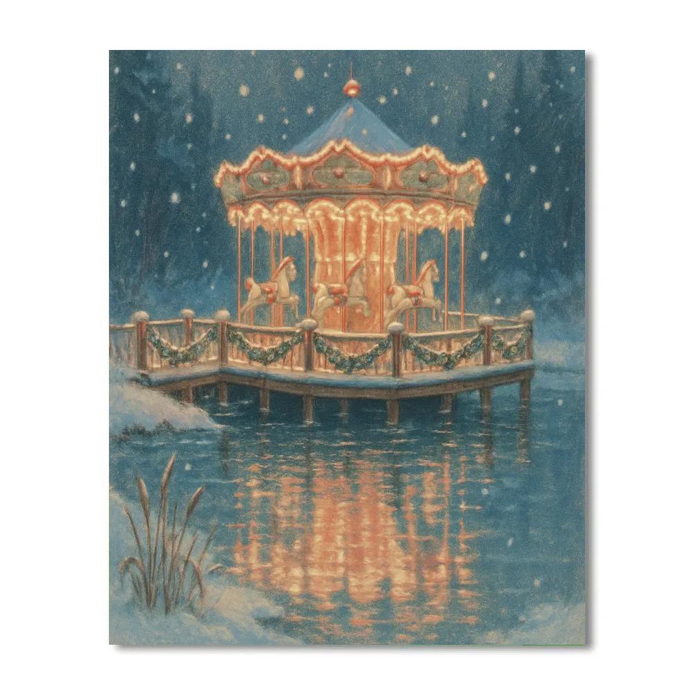 Winter Carousel Pond Reflections Painting by numbers kit