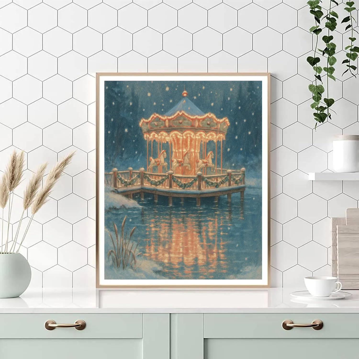 Winter Carousel Pond Reflections Painting by numbers kit