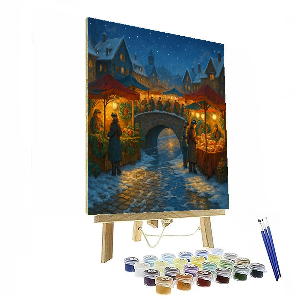 Snowy Night Market On The Bridge Paint by numbers art