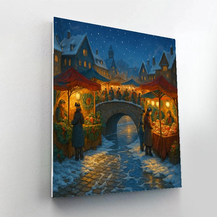 Snowy Night Market On The Bridge Paint by numbers art