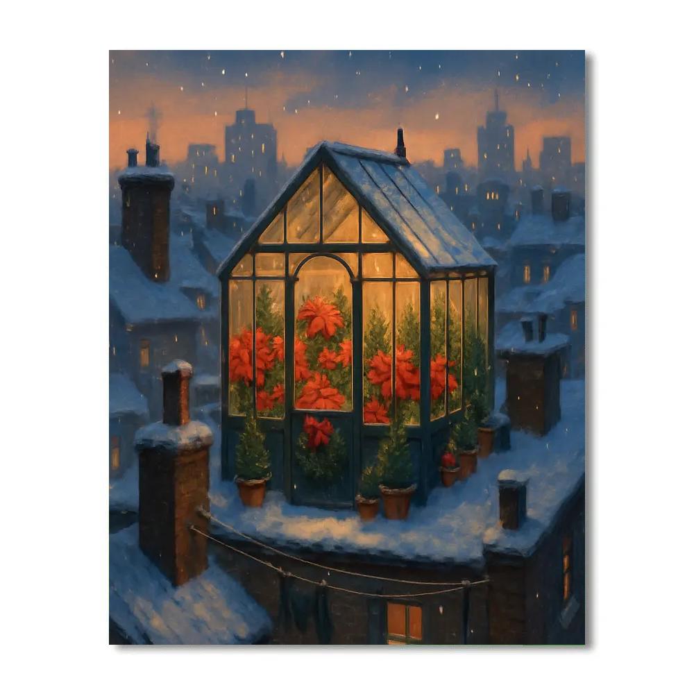 Christmas Greenhouse On The Rooftop Numbered painting kits