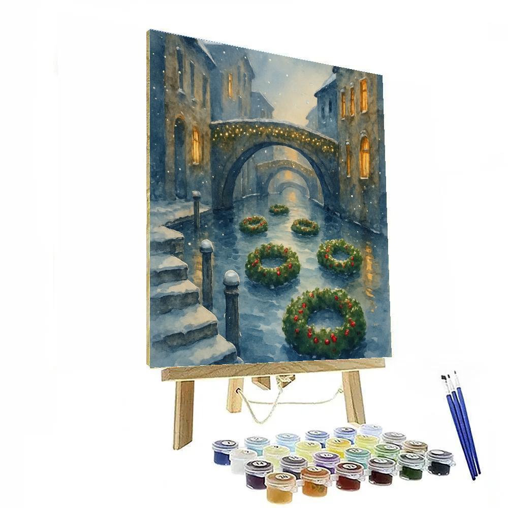 Winter Canal With Floating Wreaths Painting by numbers kit